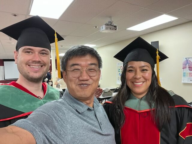 Resident Pierce Tipton, Donor Bill Zhao and Resident Jessica Sanchez, graduation Five Branches University Graduation, 2024
